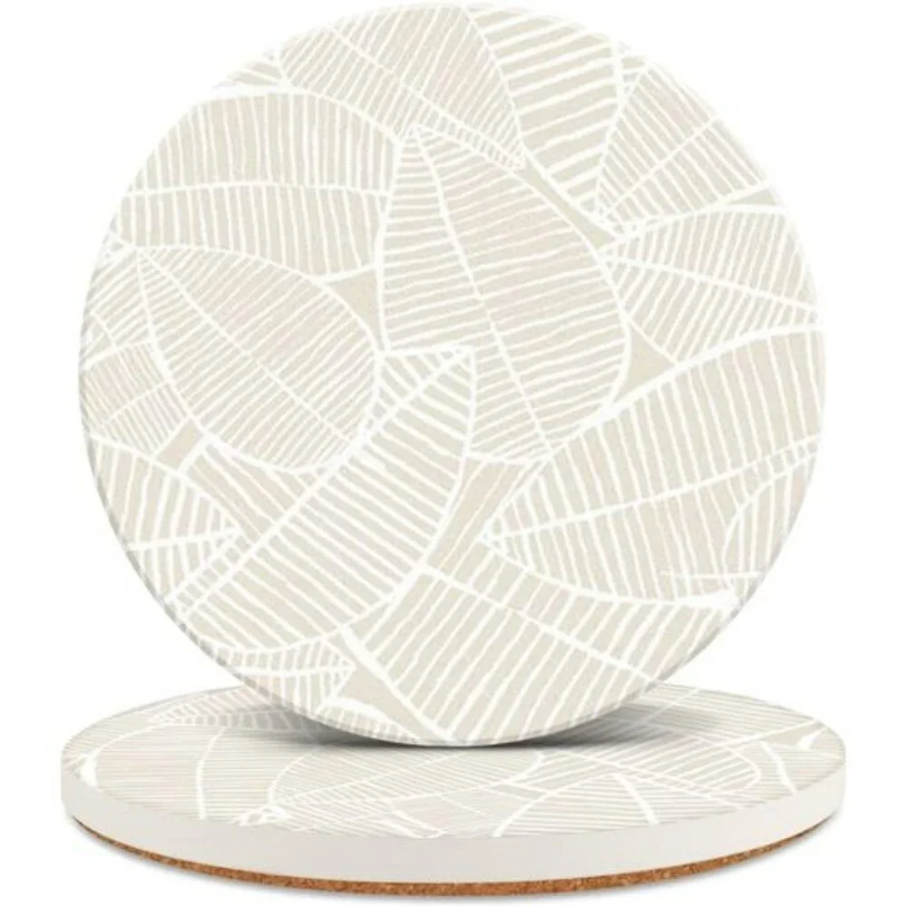 Ceramic drink coasters set of 2 absorbent marble leaf cork back coffee table dec